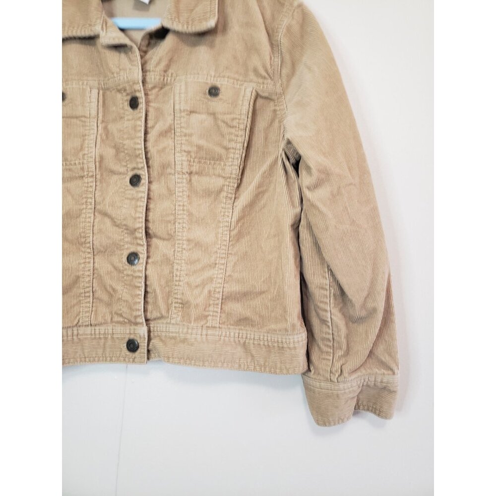 Ann Taylor Loft Womens Petite 12P Trucker Jacket Corduroy Tan 100% Cotton Button - Picture 3 of 5